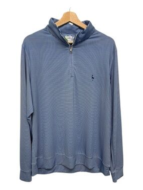TailorByrd Performance Golf Half-Zip Pullover Blue Striped Long Sleeve Shirt- XL